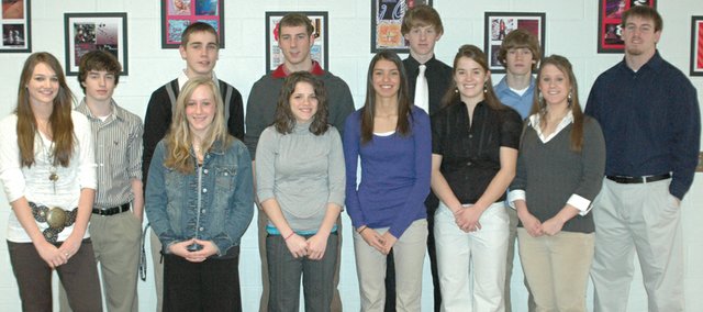 Eudora High School Winter Sports Royalty Court and king and queen candidates are (l to r): freshman Cassie Roberts and Chris Pyle; sophomores Leslie Brown and Mack Hartwell; juniors Coulter Vestal and Hannah Kouri; and seniors Bailey Scott, Craig Harper, Rachel Pyle, Jackson Wiley, Kendal Abel and Cody Carlson. The coronation will be Friday night between the boys JV and varsity basketball games in the gym at EHS.