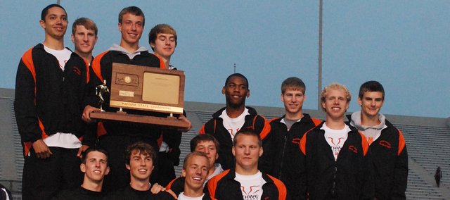 Shawnee Mission Northwest celebrates the 2011 Class 6A track and field state championship.