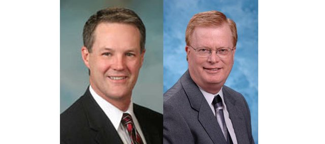 Mike Dorsey, left, is stepping down as CEO and president of Providence Medical Center, Kansas City, Kan., and St. John Hospital, Leavenworth, to take a job with Carondelet Health’s St. Joseph Medical Center, Kansas City, Mo. Randall G. Nyp, right, has been appointed by the Sisters of Charity of Leavenworth Health System to take over as interim CEO in Dorsey's place.