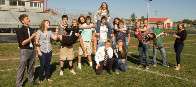 Tonganoxie High School is celebrating homecoming this week and here are this year’s king and queen candidates: kneeling, from left, Matthew Briggs and Eva Drennan; standing, from left, Marcus Titterington, Chelsea Ogden, Dylan Jacobs, Brooklyn Kerbaugh, Mallory Smith, Dallas Jacobs, Megan Hummelgaard, Amos White, Shyanne Gergick, Ryan Lynch, Sagan Scates, Jonas Myers, Brady Field and Makayla Leslie. Coronation will be 6:30 p.m. Friday at Beatty Field.
