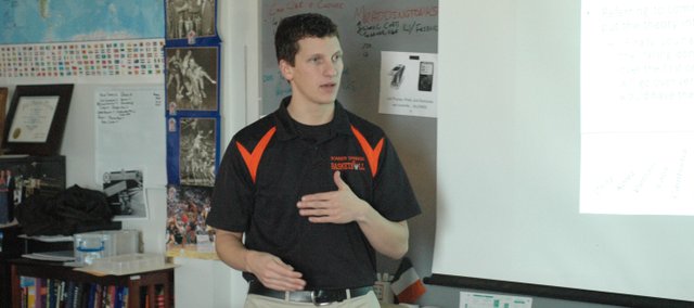 Andrew Addington gestures as he teaches his American History class Tuesday at Bonner Springs High School. Addington was one of 31 teachers in the state to receive the 2011 Horizon Award.