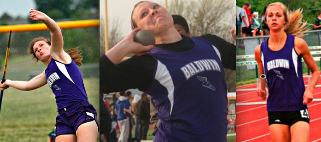 Individual state championship efforts from sophomore Kelsey Kehl in the javelin, Alexia Stein in the discus and shot put and Morgan Lober in the 400-meter dash helped the Baldwin High School girls team defend its 4A state title. Lober also ran winning legs of Baldwin's gold-medal winning 4x400- and 4x800-meter relay teams.
The boys finished third at state and won the gold medal in the 4x800-meter relay.