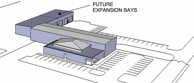 Architect Jay Zimmerschied shared Monday a conceptual plan for a new public works complex with the Baldwin City Council. Should the council move forward with the project, the new complex in the city's Orange Street yard would provide 50 percent more office space and double the amount of storage available to public works at its current downtown site.