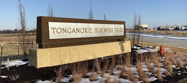 The Tonganoxie Business Park sign greets visitors at the park's entrance in this January 2020 file photo. HIll's Pet Nutrition announced Friday plans to build a plant at the park that's expected to employ 80 people by 2025.