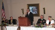 Lansing Mayor Kenneth Bernard, president of the Kansas Mayors Association, talks at a banquet during the group's annual conference in Lansing.