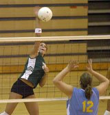 Lauren Hampton goes for the kill Tuesday in Paola. The De Soto
volleyball team is off to a fast start.