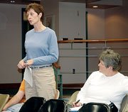 Baldwin School District Patron Joanne Kite outlines problems at
Baldwin Elementary School Primary Center at Monday's meeting. At
right is BESPC Principal Deb Ehling-Gwin.
