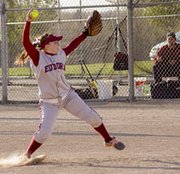 Caitlyn Riser pitches Tuesday in Eudora's doubleheader at Prairie
View. The Cardinals won both games.