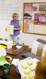 Instructor Sheila Wood shows an example of one her student's work
during class Saturday. She has two classes at First Southern
Baptist Church. Her first class, which is still open, is from 11
a.m. to 1 p.m. Her second class is from 1 to 3 p.m. Lessons are $10
each.