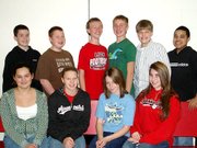 Seventh- and eighth-grade students from Lansing Middle School who participated in the Northeast Kansas Music Educators National Conference Honor Choir on Dec. 1 are, back row from left, Aaron VanVoorhis, Tyler Wiehe, Ryan Dillon, Bryan Courtney, Sam Sheaks and Daeshon Trent; and, front row from left, Katie Curtola, Nessa Smith, Katie Holleron and Emily Erickson.