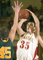 Tonganoxie sophomore forward Keaton Schaffer elevates for a jump shot against Basehor-Linwood on Friday at the THS gymnasium. Tonganoxie lost, 54-42.