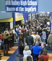 Crowds filled the hallways inside Mill Valley High School Tuesday night for the 10th Senate District Democratic caucus.