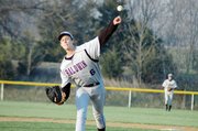 Baldwin High School sophomore Justin Vander Tuig throws a pitch during the second game Tuesday. Vander Tuig hit his first-ever home run as a Bulldog during the contest.