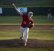 Brandon Yoder delivers a pitch in his seven-inning victory against Piper on Tuesday. Yoder struck out seven and pitched six straight scoreless innings after a three-run first for the Pirates.