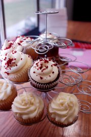 "I try to be as creative as possible,” Shawnee resident Renee Kloeblen said of her cupcake selection. Cupcakes for sale on a recent Wednesday included red velvet cake with white chocolate buttercream icing and chocolate peanut butter cake with chocolate peanut butter icing.