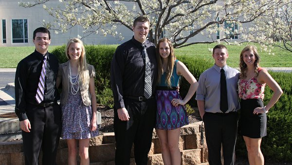 Candidates for Prom King and Queen were nominated by the senior class at De Soto High School and will be voted on at the dance on Saturday, April 30. The senior candidates, from left to right, are: Kyle McCulloch and Lacey Erickson; Aaron Follmer and Katie Gorman and Billy Burford and Hilary Schmidt. Photo courtesy of the DHS Green Pride.