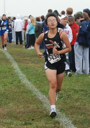 Bonner Springs freshman Akiko Capalla charges to the finish line during the Bonner Springs Invitational.