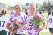 Longtime friends and teammates, BLHS seniors Samantha Rutherford, left, and Kara Stephens were honored in a senior night ceremony before their girls soccer team defeated Bishop Ward, 4-0. Stephens scored two goals and Rutherford also scored. Stay tuned for more on basehorinfo.com and in the May 16 issue of The Sentinel.