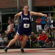 Baldwin senior Katie Kehl lets go one of her throws in the 4A discus competition in Wichita. She won the event, and teammate Alexia Stein finished fourth.