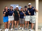 With four top-10 finishers, the Mill Valley/De Soto girls golf team won the Cat Classic on Aug. 28 in Lawrence. Pictured, left to right: Meg Green, Bailee Flaming, Brittani Jenson, Krista Brewer, Holly Webb and Laurel Knust.