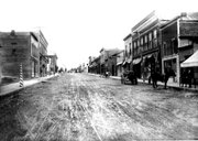 The view of downtown Bonner Springs, looking up Oak Street, in 1907, prior to the fire that would destroy several buildings in the 100 block in 1908. From the Urbin Ruddell collection.
