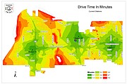 Map illustrating current drive times for the Shawnee Fire Department from the three current stations.
