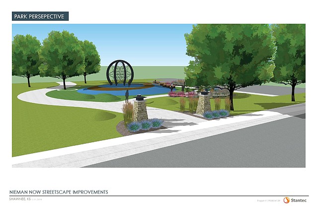 A pocket park proposed for the west side of Nieman Road, south of the Sushi Mido restaurant, may feature a natural play area with a sculptural web climber, a picnic patio and a small parking lot.
