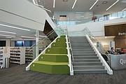 A grand staircase, with an attached seating area, stands prominently in the library entrance. Library officials told the Dispatch the seating area may be used for educational events, but was intended for people to study, relax or safely wait for their ride home. 