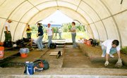 Brad Logan's archaeology field school students work on excavating a
prehistoric site near Tonganoxie. The group wrapped up their work
last week. The class was conducted through Kansas State University.