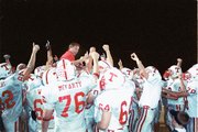 Chieftain football players hoist coach Mark Elston onto their
shoulders after THS came from behind and beat Mill Valley, 20-10,
Friday in Shawnee. THS battles Kaw Valley League foe Piper on
Friday in Tonganoxie. The Pirates are 5-1 while the Chieftains are
6-0.