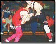 Chad Starcher wrestles a Lansing opponent at the Kaw Valley League
meet Saturday. The Chieftains finished second at the meet.